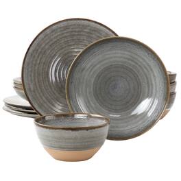 Gibson - Elite 12 Piece Dreamweaver Round Earthenware Dinnerware Set - Gray