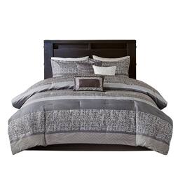 Gracie Mills - Hickman 7-Piece Transitional Striped Jacquard Comforter Set - Grey/Taupe