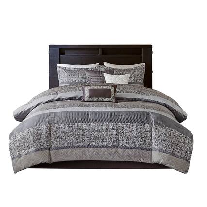 Front. Gracie Mills - Gracie Mills Hickman 7-Piece Transitional Striped Jacquard Comforter Set - Grey/Taupe.