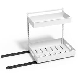 Sorbus - 2-Tier Pull-Out Under Sink Organizer and Adhesive Tape - for Kitchen and Bathroom - White