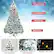 The text on the image is grouped as follows:
1. Enhanced Tree Top Durable PvC Leaves Hinged Design ! Foldable Base
2. 1364 Tips 4 for Natural and Plush Appearance
3. Snow Flocked Leaves for Great Decoration
4. 550Warm LED Lights