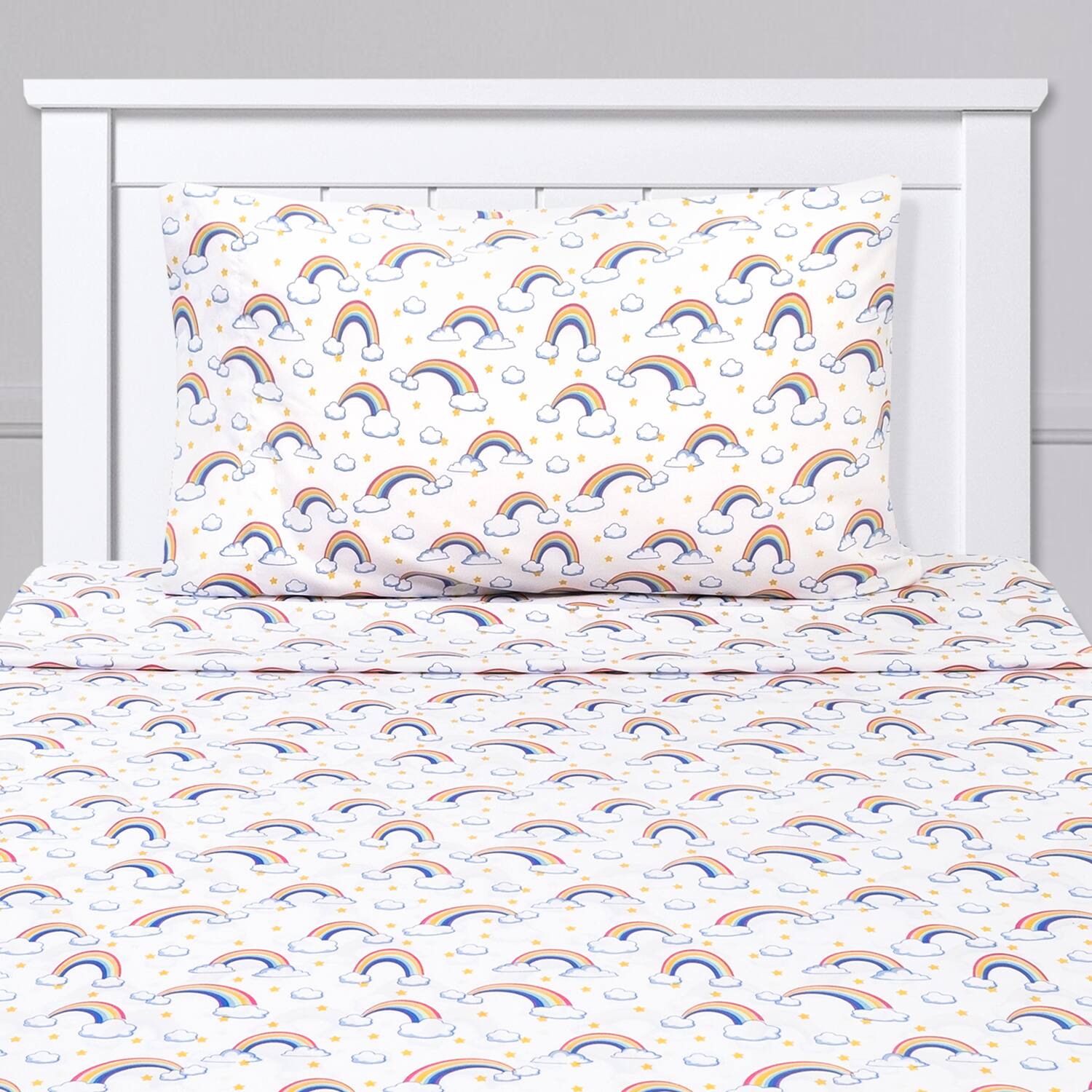Angle. Sweet Home Collection - Kids' Printed Classic & Bright Ultra Soft Microfiber Sheet Sets - Twin - Rainbows.