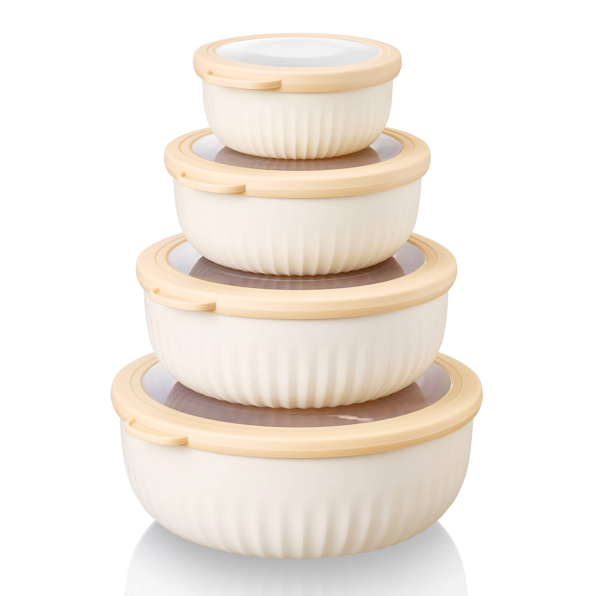 Angle. Sorbus - Sorbus 4-Pack Round Stackable Airtight Food Storage Containers with Lids For Meal Prep, Leftovers, Mixing, Salads - Beige / Tan / Clear.