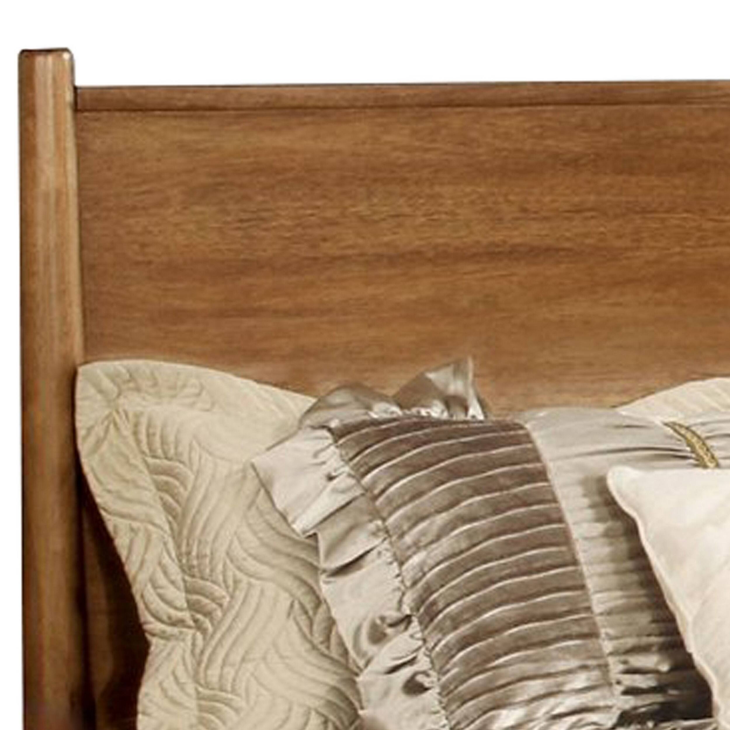 Alt View 2. Manhattan Lane - Wooden Eastern King Size Bed with Panel Headboard, Oak Brown - Brown.