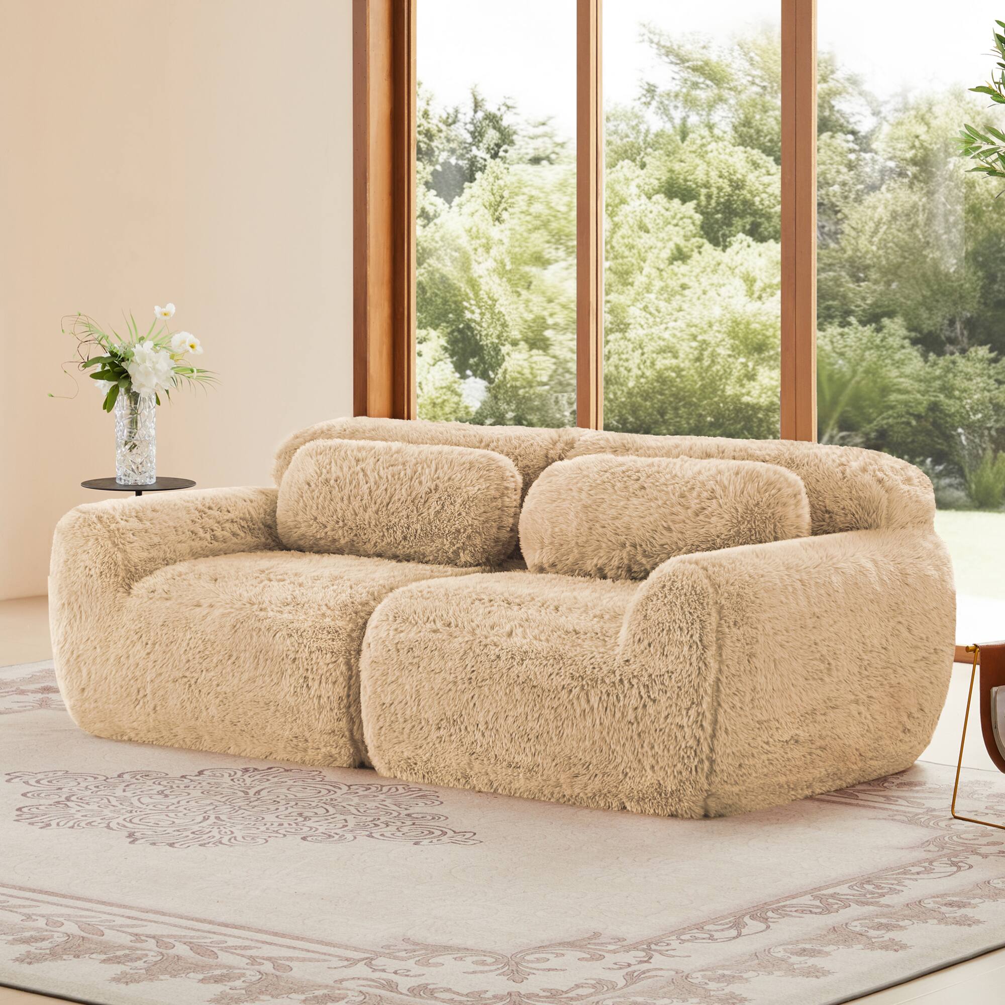Left. GOODSILO - Modular Sectional Sofa with Plush Fabric and Anti-Slip Design for Comfortable Seating - Light Khaki.
