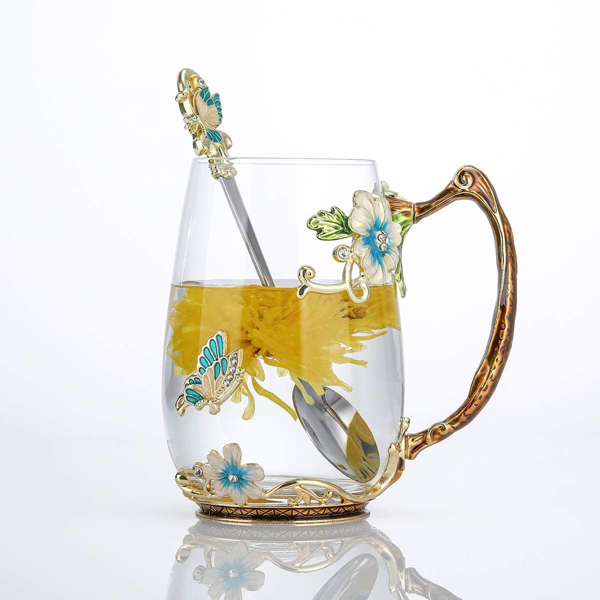 PARKER SLATER - 35oz Enamel Glass Flower Teapot With Removable Loose Tea Leaf Infuser Maker Gifts For Women Mom Mothers Day Christmas - Blue-Tal