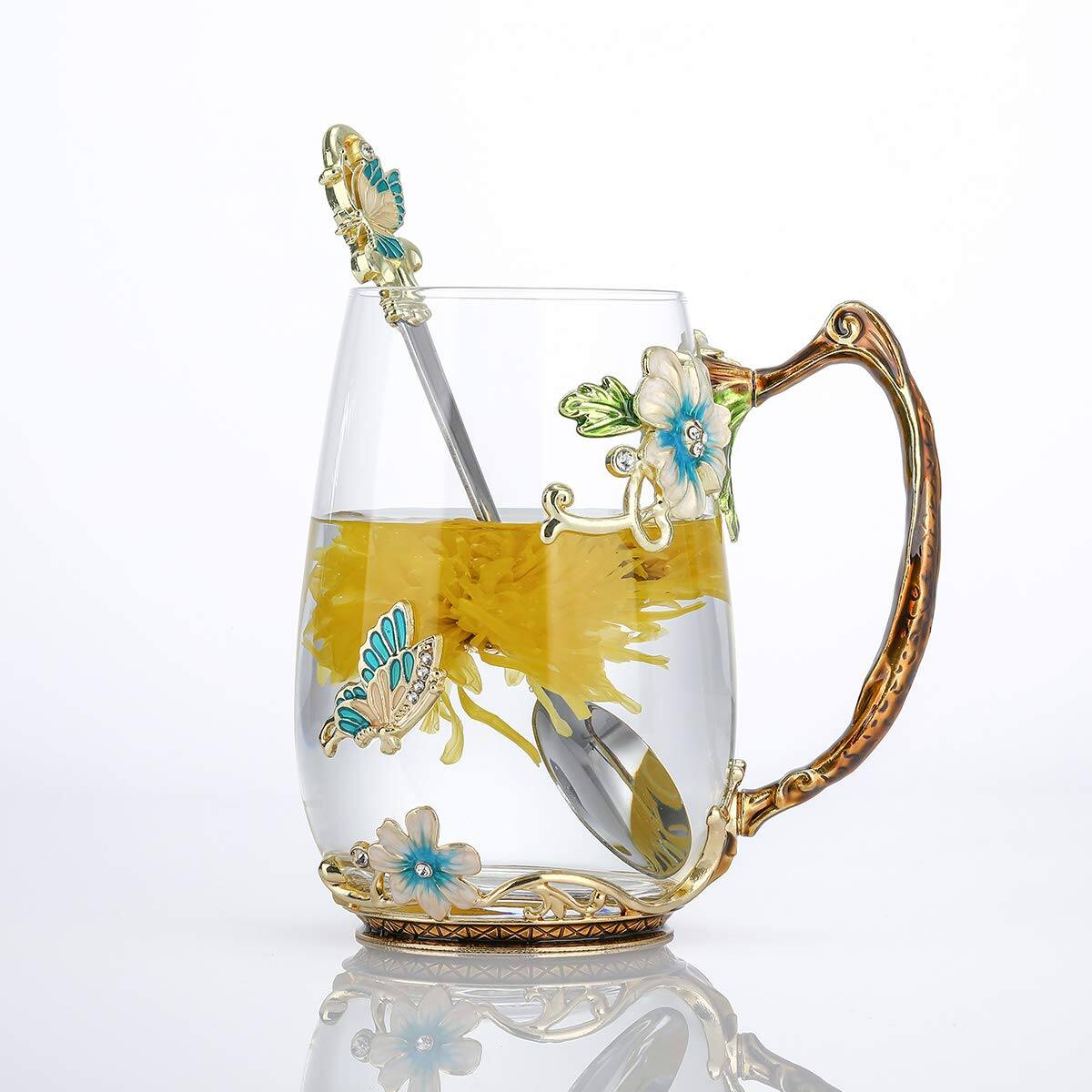 Front. PARKER SLATER - 35oz Enamel Glass Flower Teapot With Removable Loose Tea Leaf Infuser Maker Gifts For Women Mom Mothers Day Christmas... - Blue-Tal.