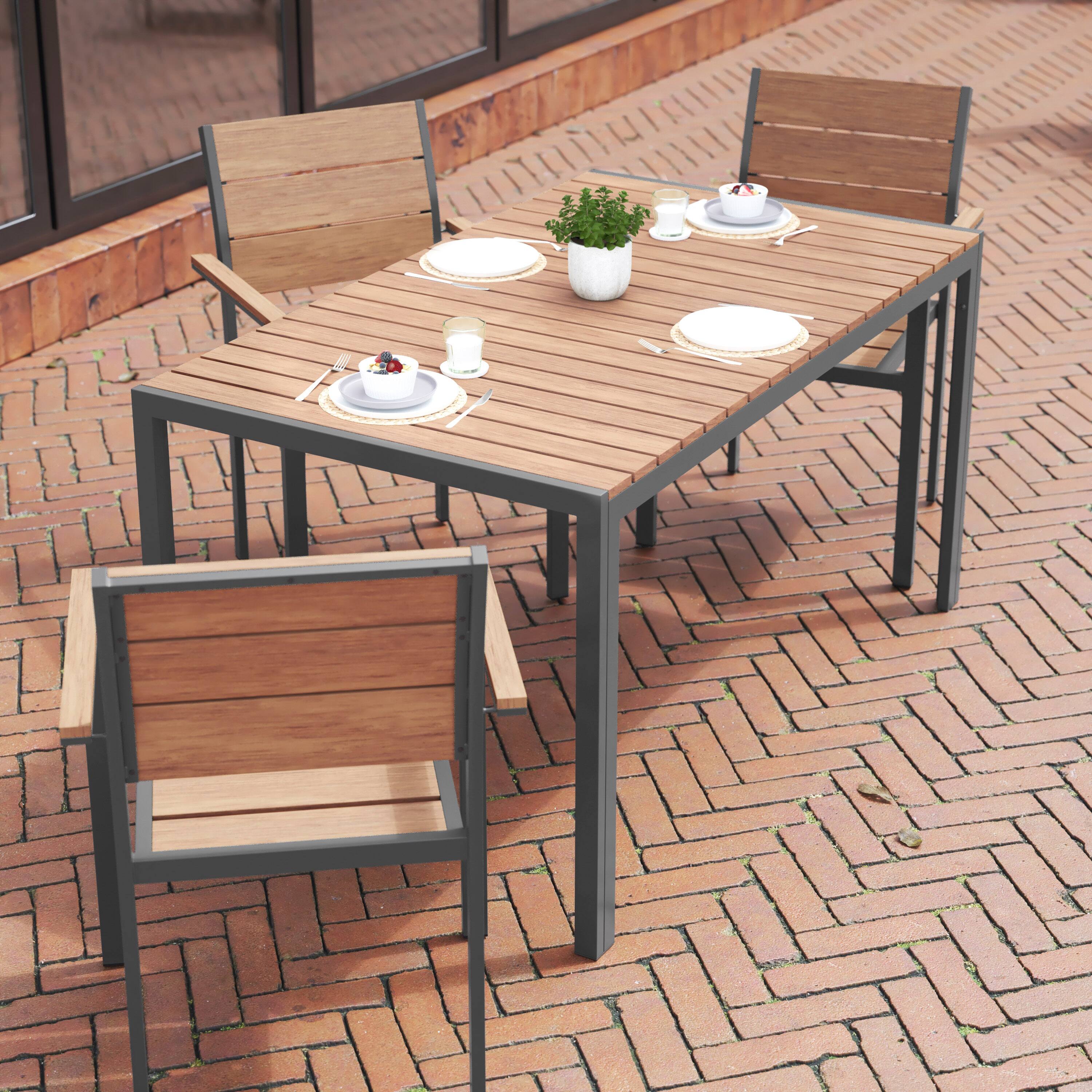 Alt View 2. Flash Furniture - Finch Commercial Grade Outdoor Dining Table 55" x 31" with Faux Teak Poly Slats and Metal Frame, Natural/Gray - Natural.