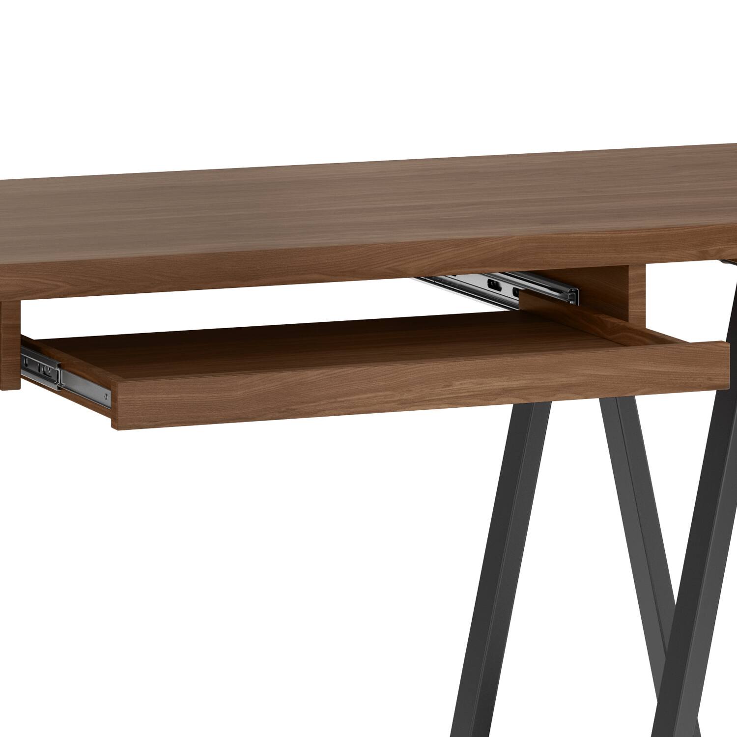 Alt View 12. Simpli Home - Sawhorse industrial 60 inch wide solid walnut wood and metal desk - Walnut.
