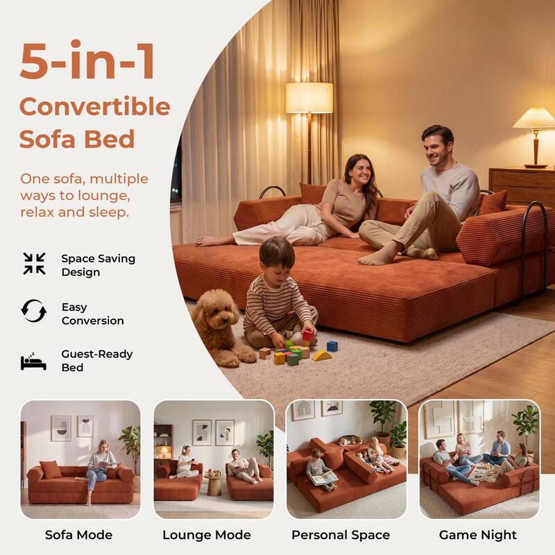 5-in-1 Convertible Sofa Bed

One sofa, multiple ways to lounge, relax and sleep.

- Space Saving AR Design
- Easy Conversion
- Guest-Ready Bed
- Sofa Mode
- Lounge Mode
- Personal Space
- Game Night