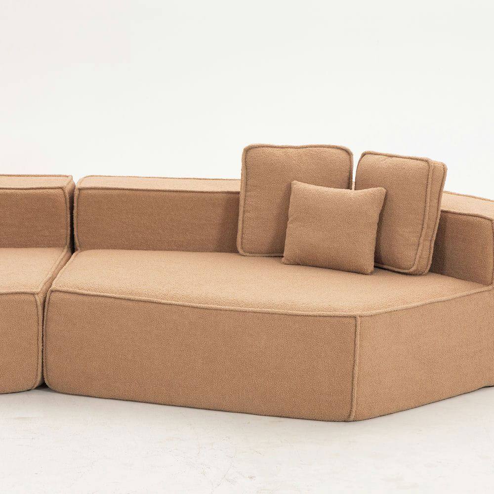 Alt View 8. Kadyn - 181" Extra Large Teddy Sherpa Sofa - Full-Foam Couch with 9 Pillows, Flexible Layout for Living Rooms - Brown.