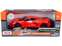 2020 Chevrolet Corvette C8 Stingray Red with Silver Racing Stripes "Timeless Legends" 1/24 Diecast Model Car by Motormax