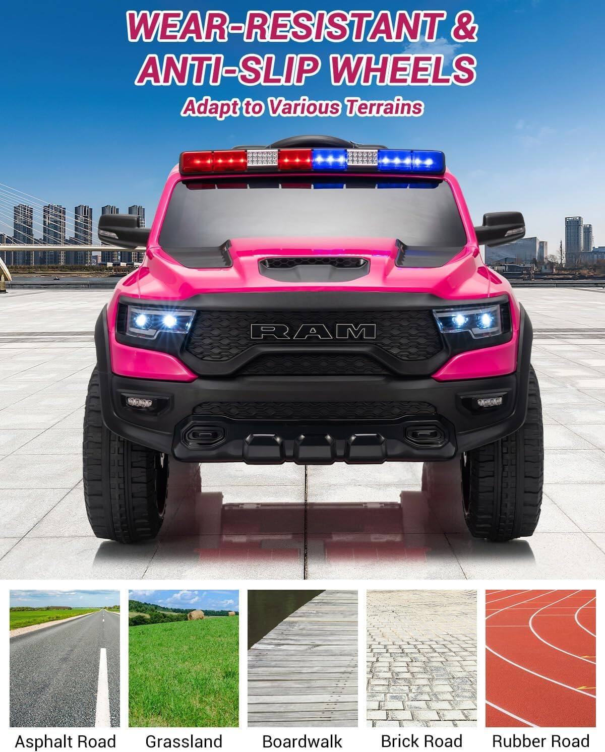 WEAR-RESISTANT & ANTI-SLIP WHEELS  
Adapt to Various Terrains  

RAM Asphalt Road  
Grassland  
Boardwalk  
Brick Road  
Rubber Road