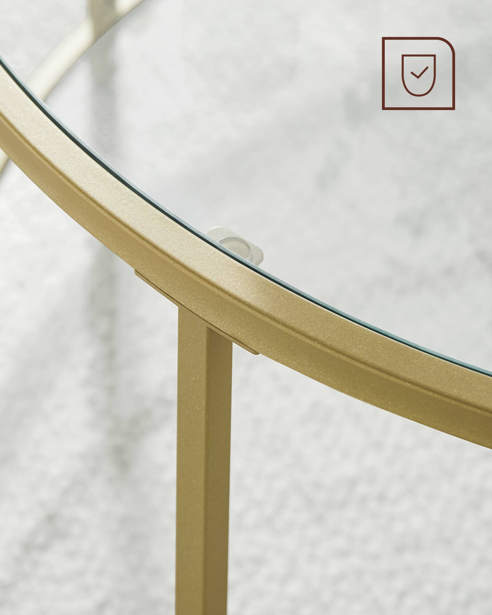 Alt View 1. Songmics Home - Round Side Table, Glass End Table with Metal Frame, Gold Coffee Table with Modern Style, for Living Room, Balcony - Gold.