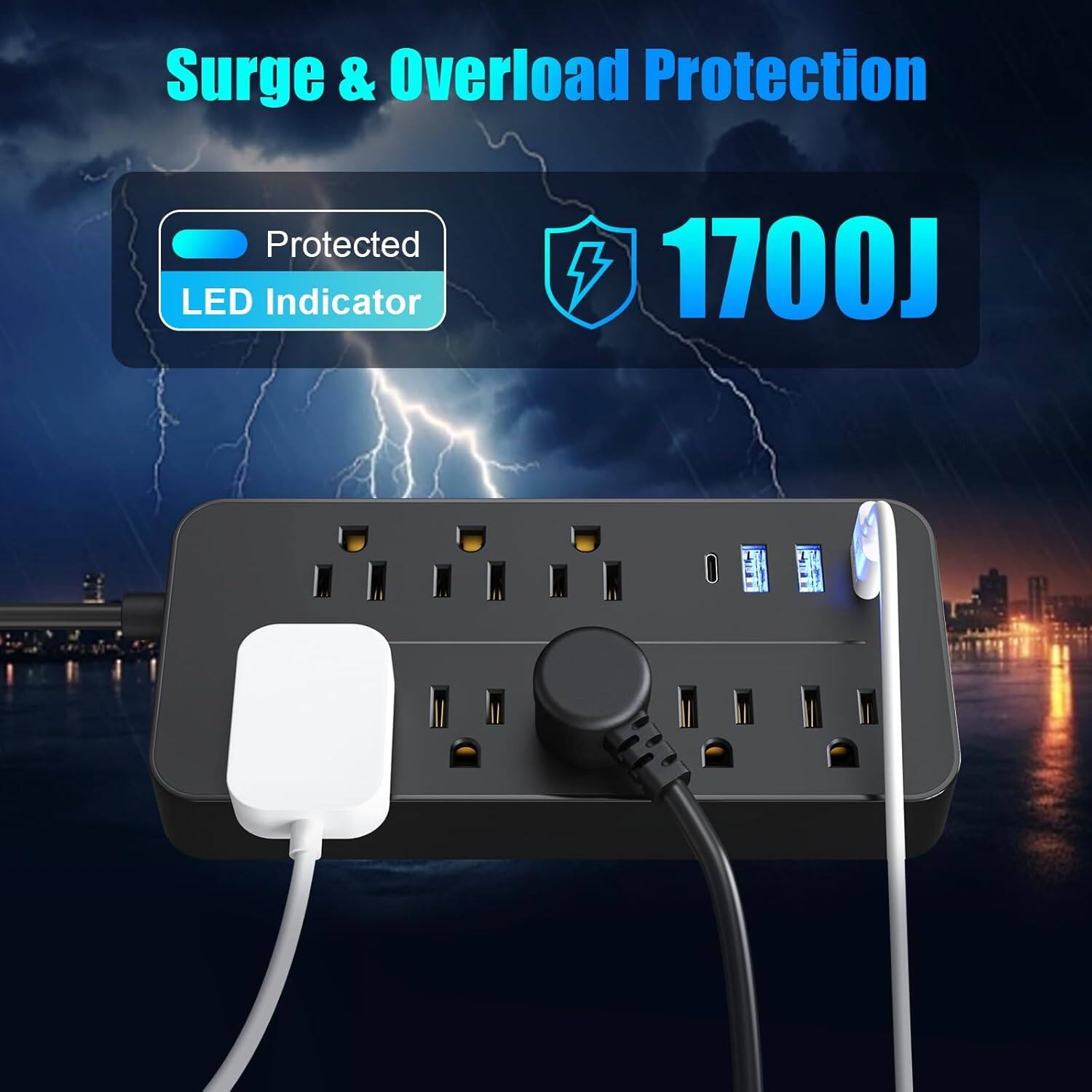 Surge & Overload Protection  
Protected LED Indicator  
1700J