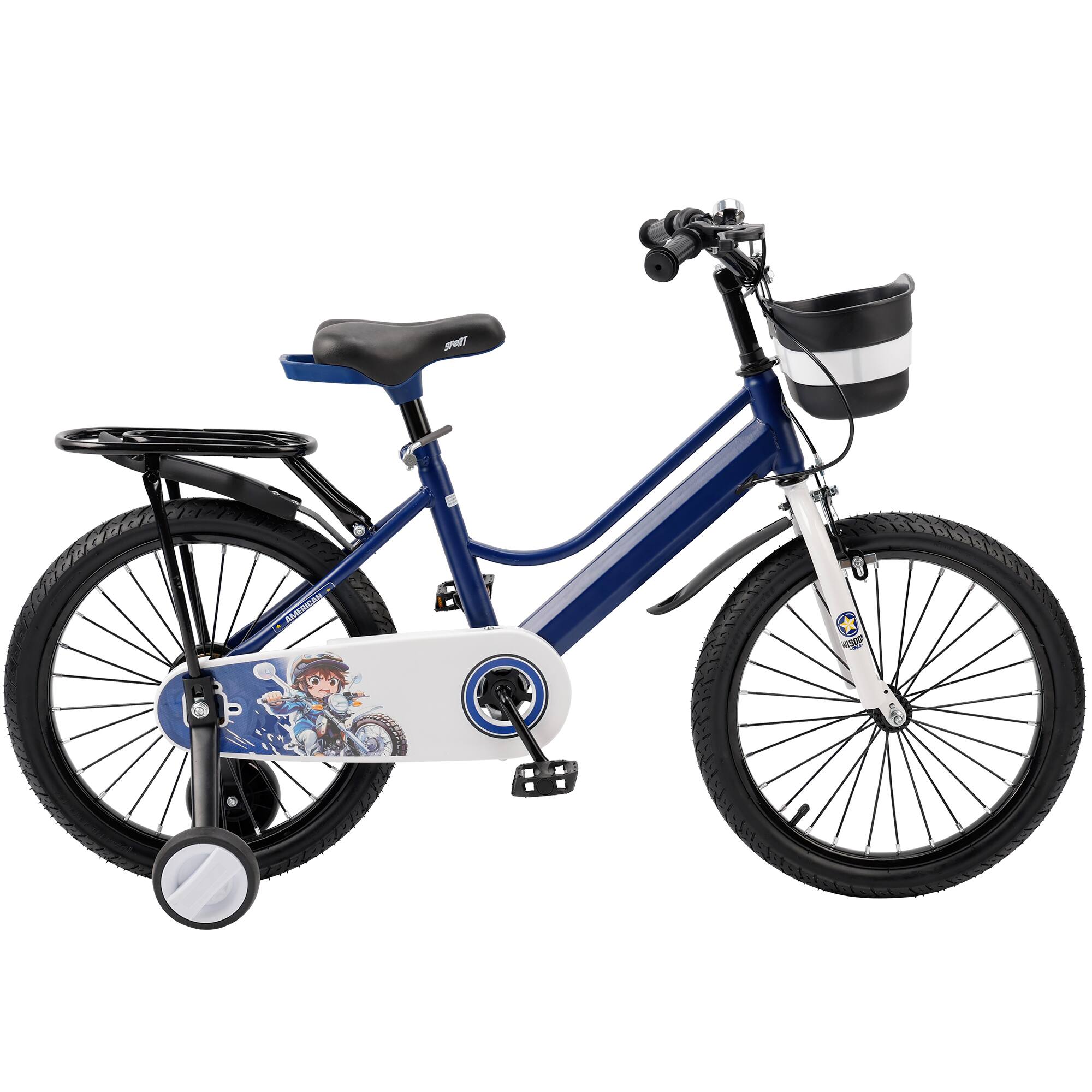 Angle. Topteng - ​​16" Kids Bike for Boys and Girls with Training Wheels,Basket, Dual Brakes, Adjustable Handlebars & Seat​, Blue - Blue.