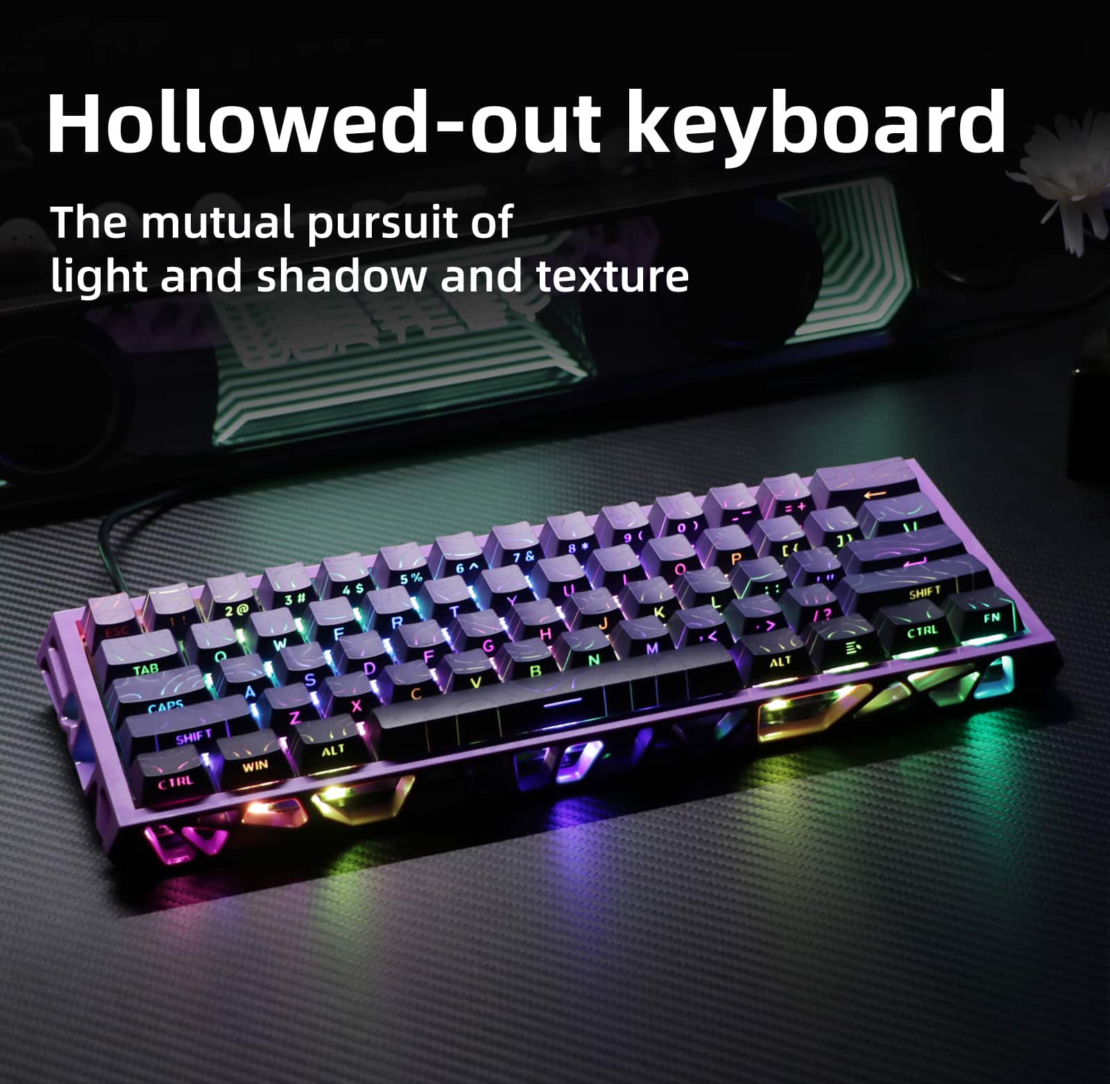 Loheer - 60% Mechanical Gaming Keyboard, Hot-Swappable Red Switch, Hollow RGB Design for PC Gamers - Purple