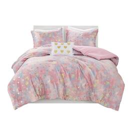 Gracie Mills - Elysia Metallic Printed Plush Comforter Set - Pink Multi/Gold