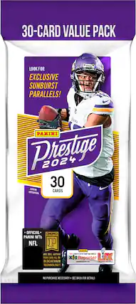 30-Card Value Pack: Look for Exclusive Sunburst Parallels! Vazs Panini Prestige 2024 30 Justin Cards Jefferson Official G30 Panini NFTs NFL P Buy, Sell, Auction Your Card All on Blockchain Technology! Parallels Win Chance at a Limited Edition Super Bowl LVI Panini Reporter Locker. No Purchase Necessary. See Back for Details.