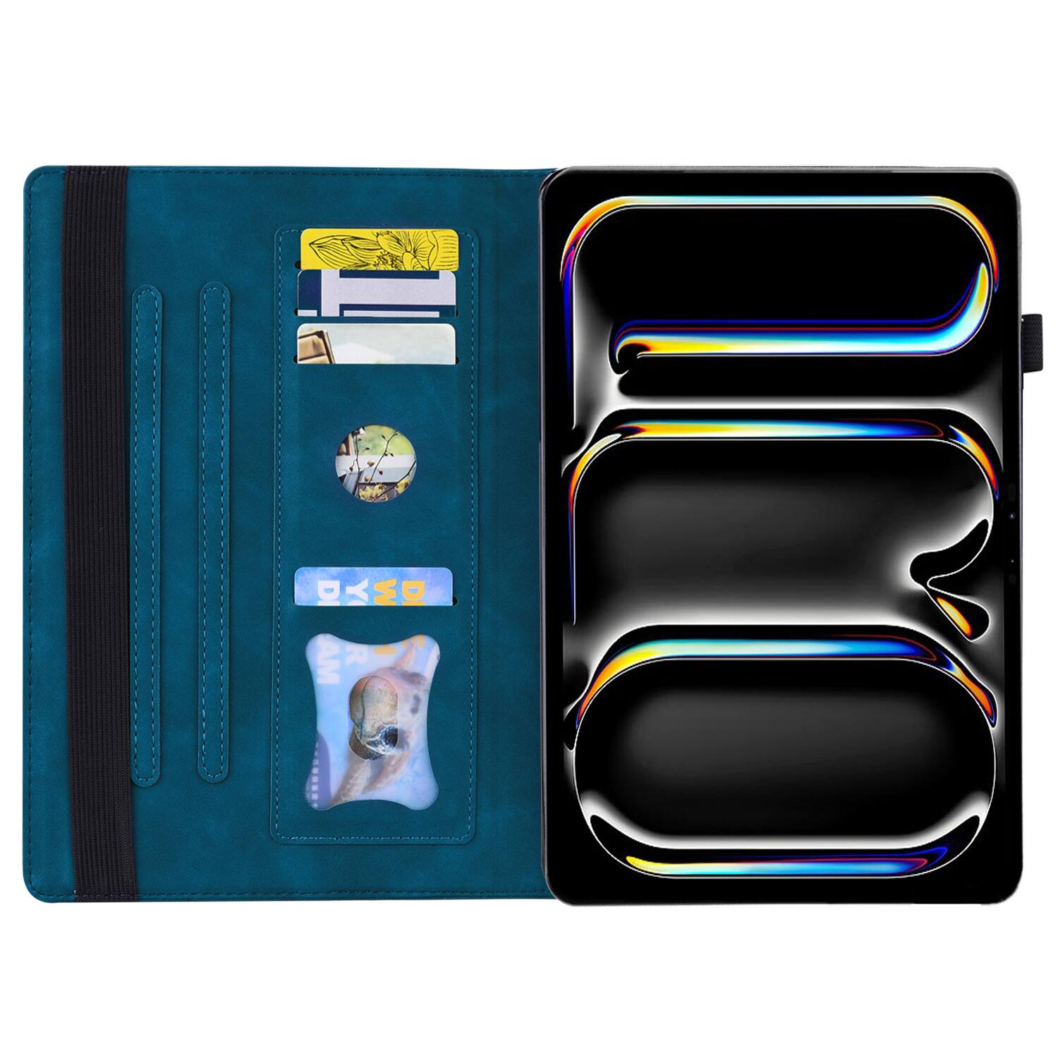 Left. Dteck - for iPad Air 13 Inch Case M4 2026 / M3 2025 / M2 2024, Matte PU Leather Folio Stand Cover with Credit Card Slots - Blue.