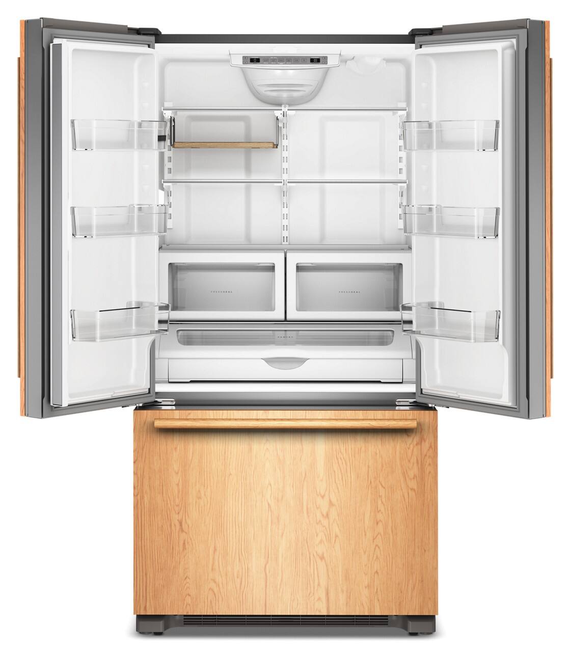 Left. KitchenAid - 36" wide 22 cu. ft. Panel-Ready (not included) Counter-Depth French Door Refrigerator with Internal Water Dispenser - Panel Ready.