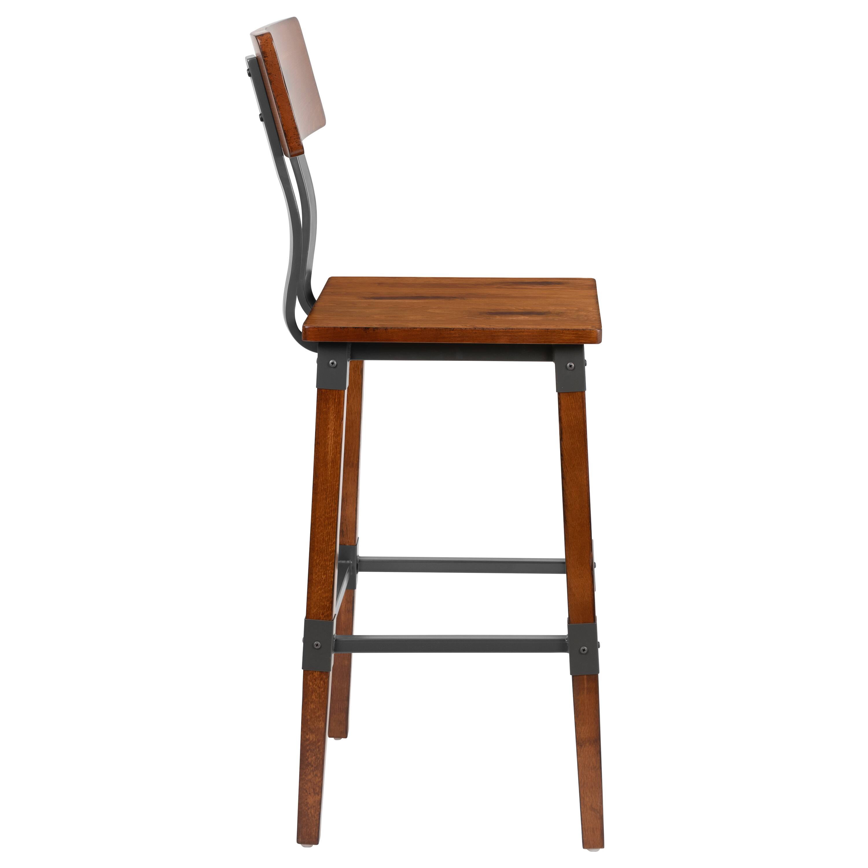 Alt View 7. Emma + Oliver - 4 Pack Commercial Grade Rustic Industrial Style Wood Dining Barstool - Walnut.