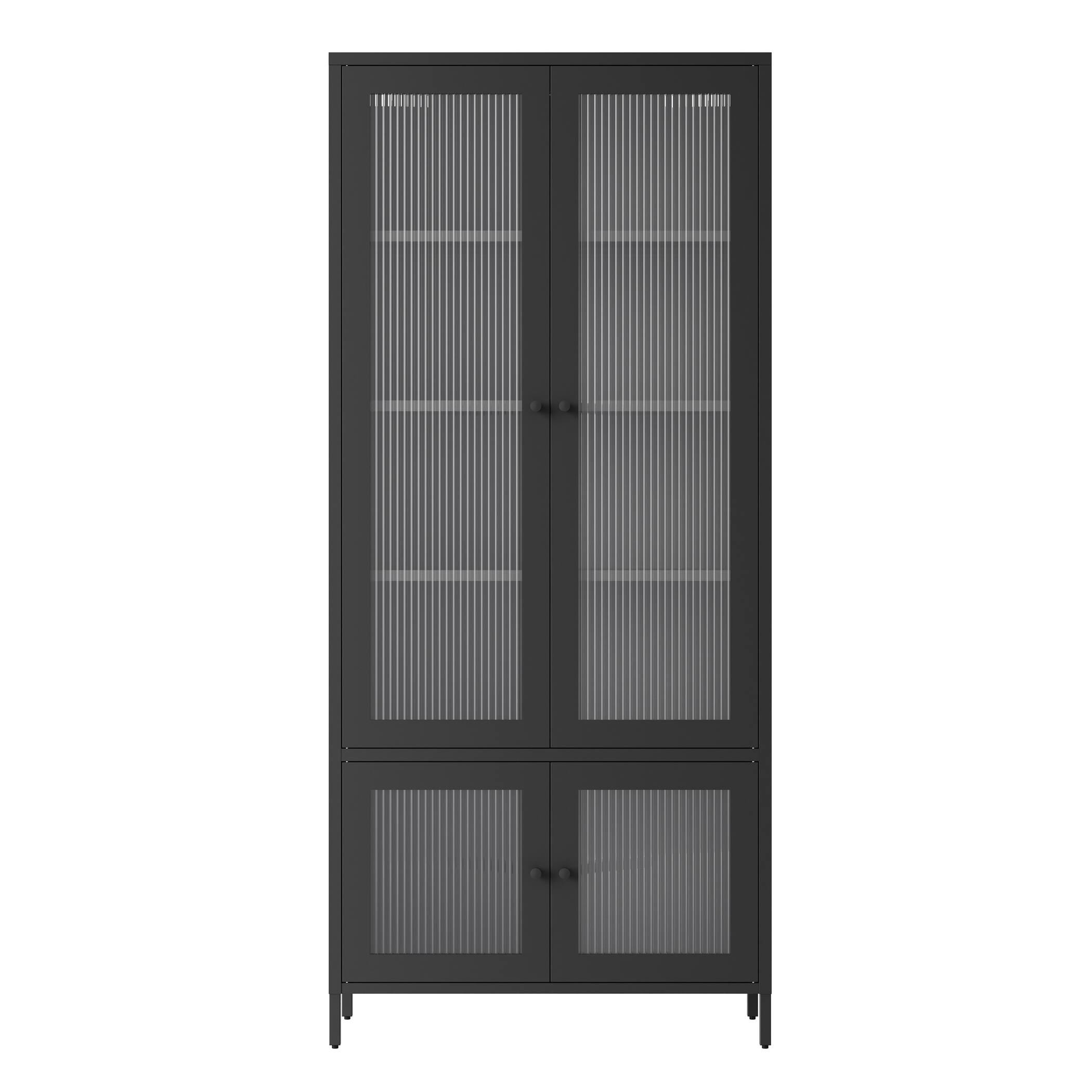 Alt View 6. GOODSILO - Large Metal Display Cabinet - Fluted Glass Doors, 5 Shelves, Black - Black.