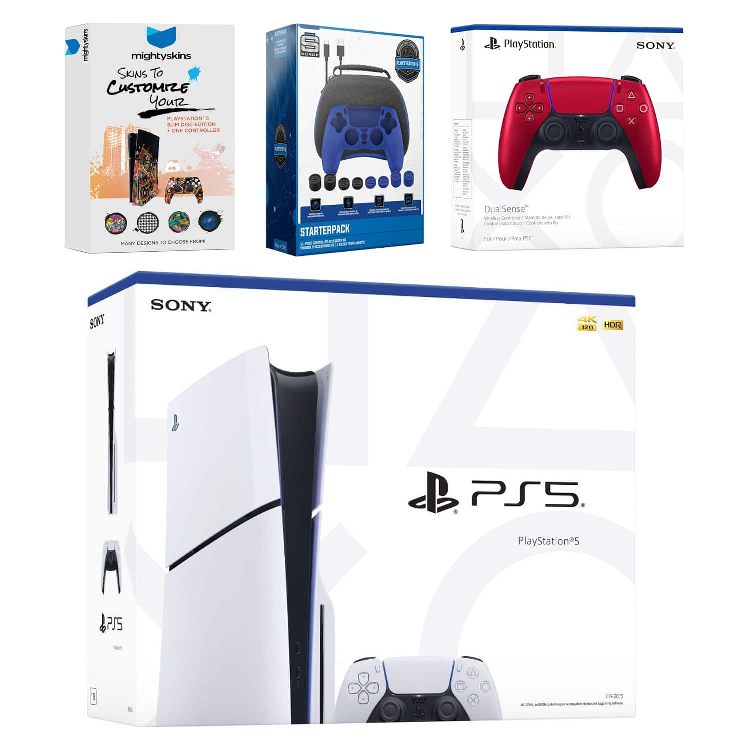 PlayStation 5 Slim Disc Bundle with Extra Controller, Accessory Kit and MightySkins Code - PlayStation 5