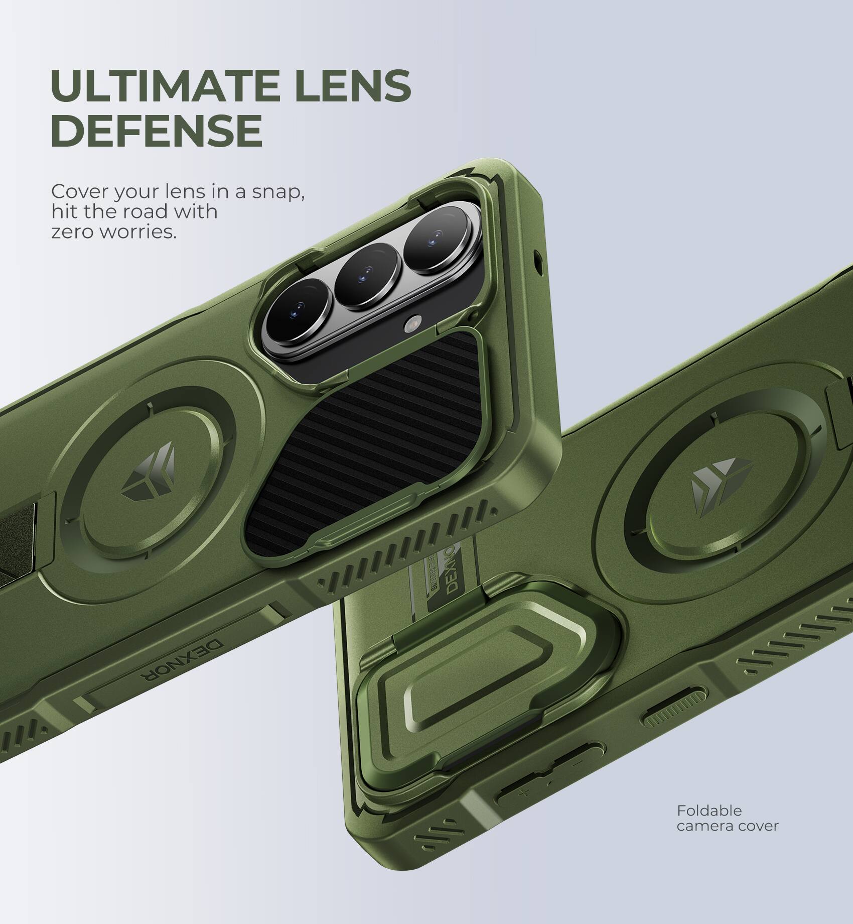 ULTIMATE LENS DEFENSE

Cover your lens in a snap, hit the road with zero worries.

DEXNOR

Foldable camera cover