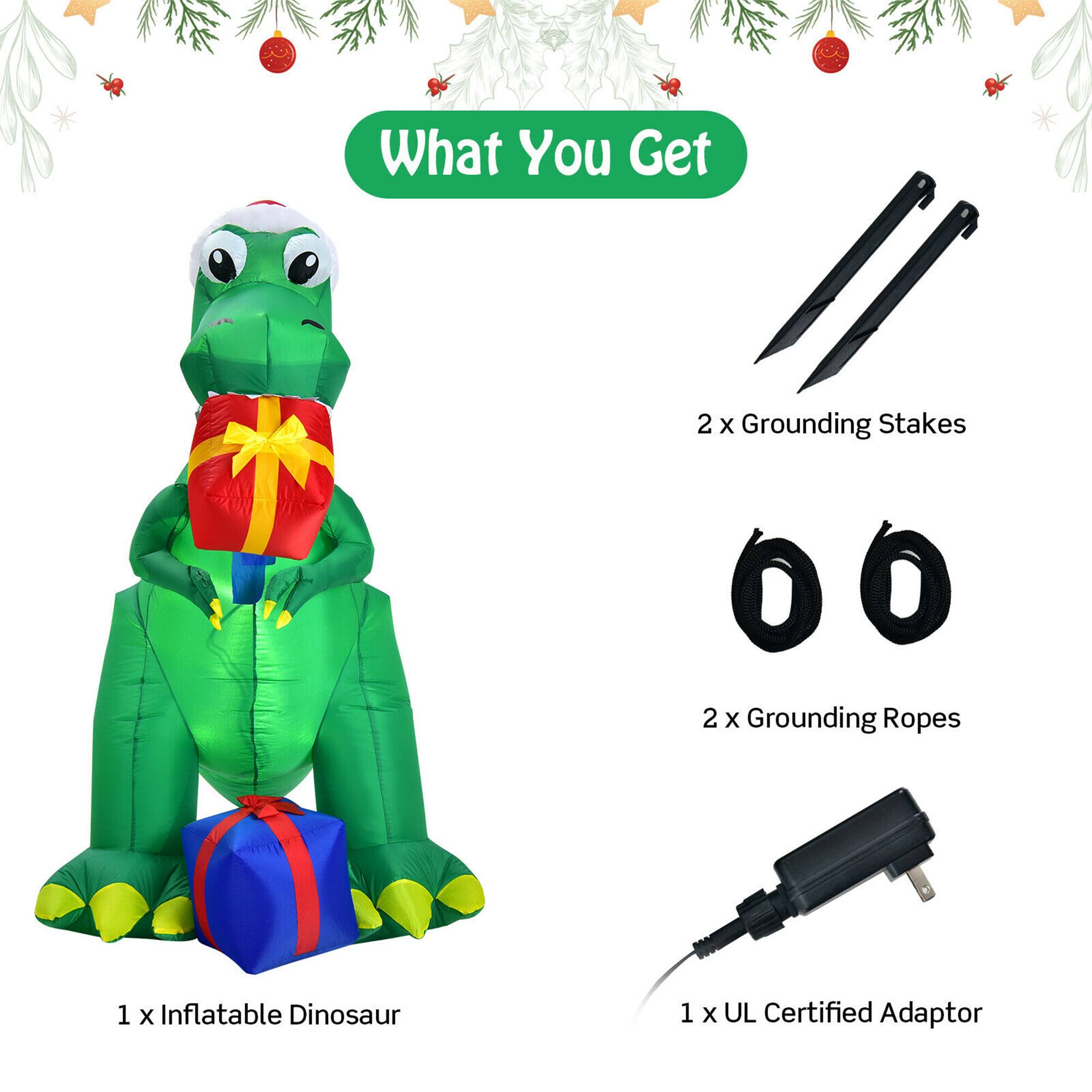 What You Get

- 2 x Grounding Stakes
- 2 x Grounding Ropes
- 1 x Inflatable Dinosaur
- 1 x UL Certified Adaptor