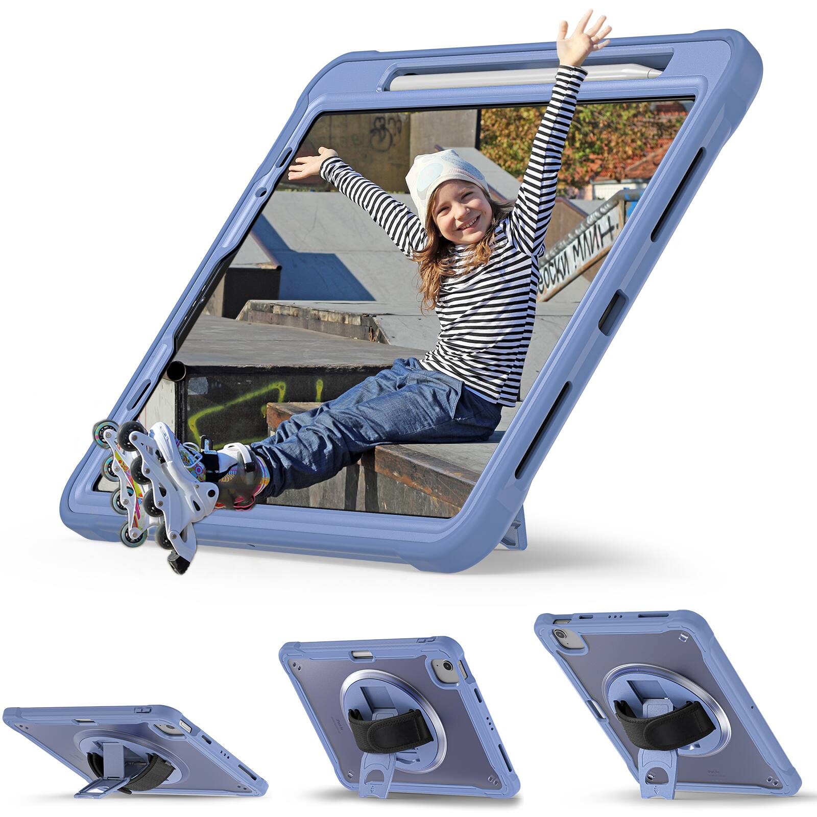 Alt View 4. Dteck - Rugged Case for iPad Air 13-inch M4 (2026)/ M3 (2025) / M2 Shockproof Handstrap Foldable Kickstand Cover+Crossbody Strap - Grey.