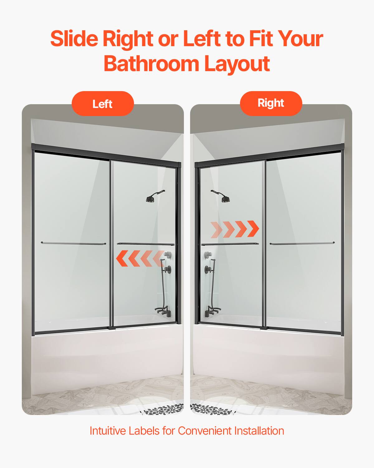 Slide Right or Left to Fit Your Bathroom Layout

Left Right

Intuitive Labels for Convenient Installation