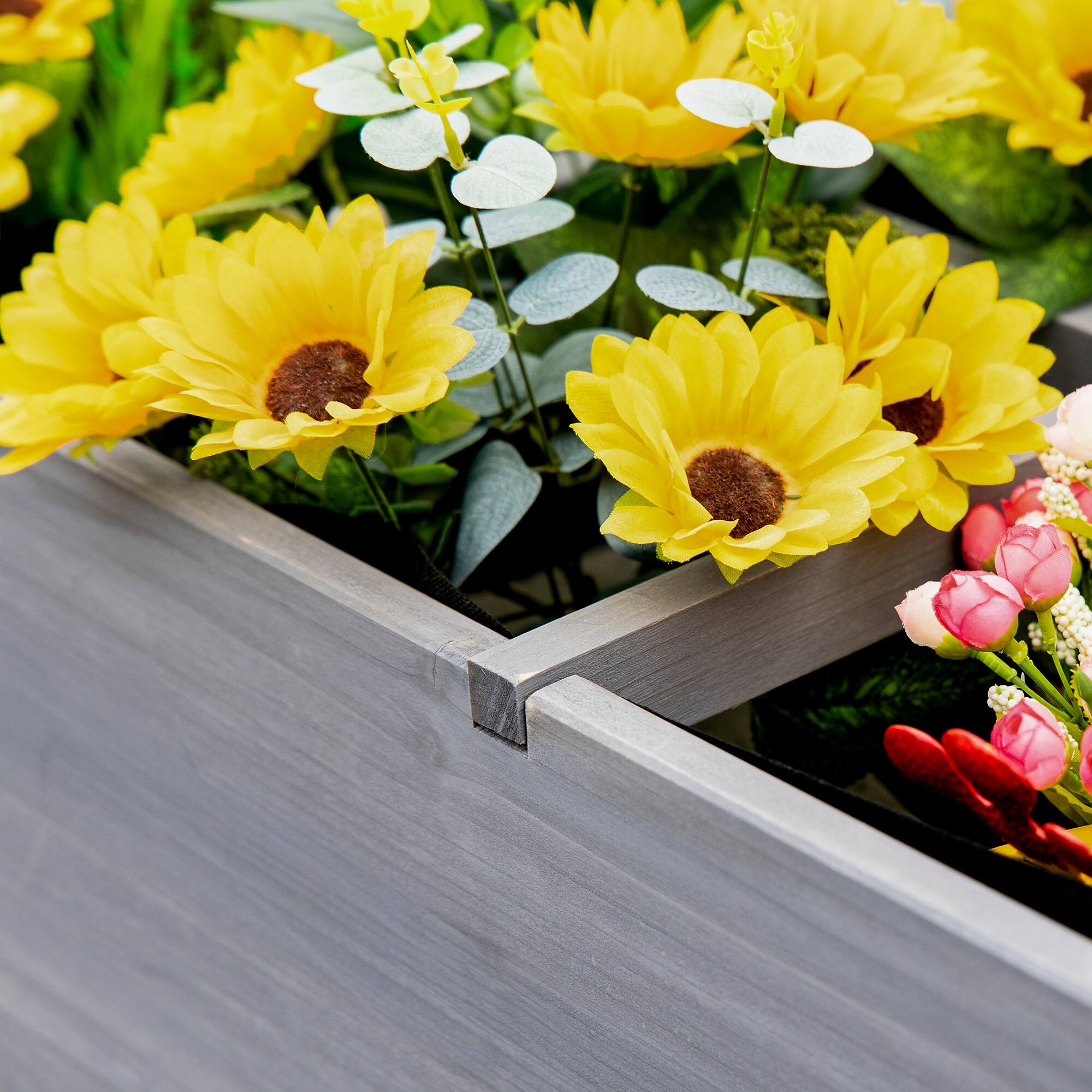 Alt View 7. Outsunny - Raised Garden Bed with 8 Grow Grids, Wooden Outdoor Plant Box Stand with Folding Side Table and Wheels, 49" x 21" x 34" - Gray.