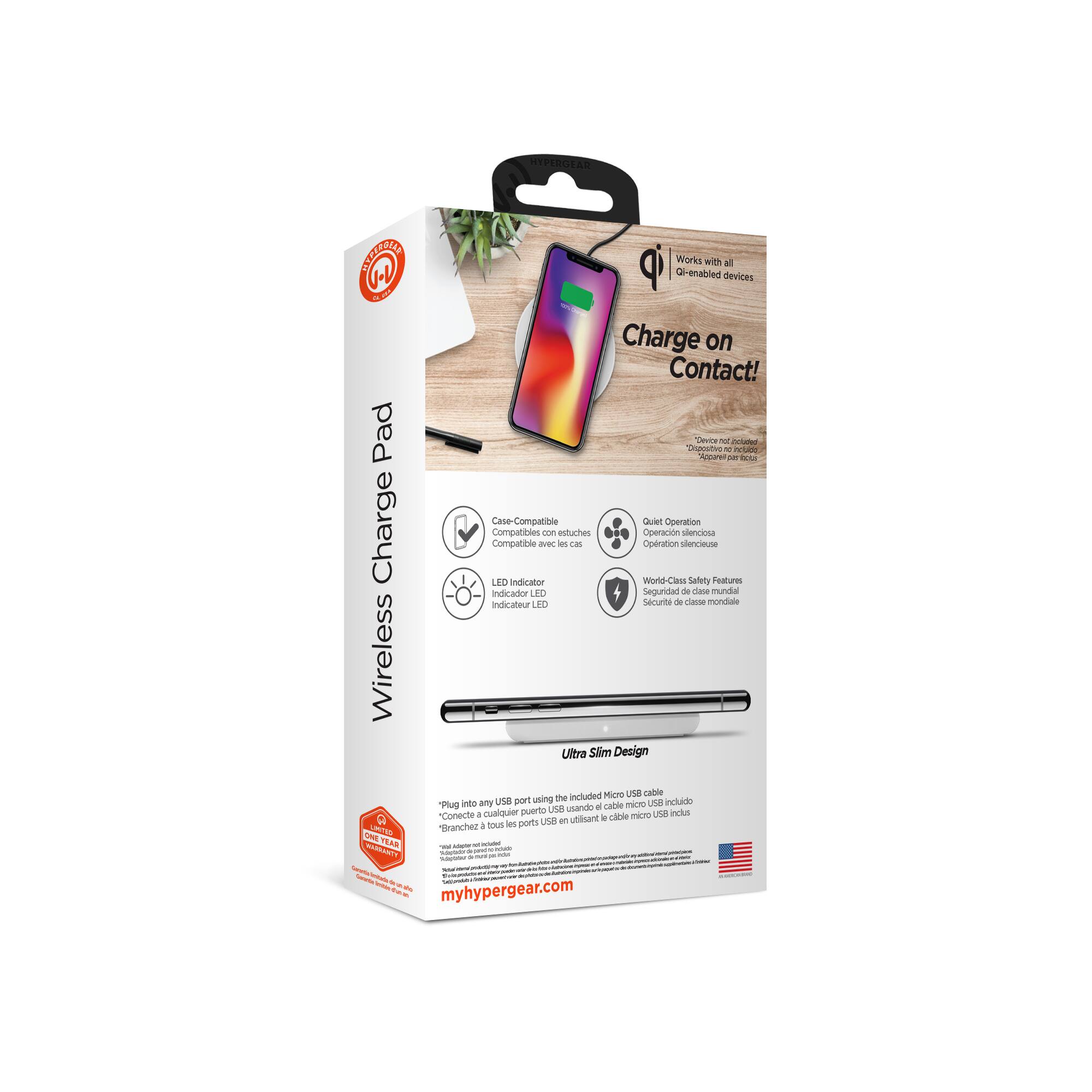 HIPENGE AE DECE G Wireless Charge Pad

Works with all Qi-enabled devices

Charge on Contact!

Case-Compatible

Quiet Operation

LED Indicator

World Class Safety Features

Ultra Slim Design

Plug into any USB port using the included Micro USB cable

myhypergear.com