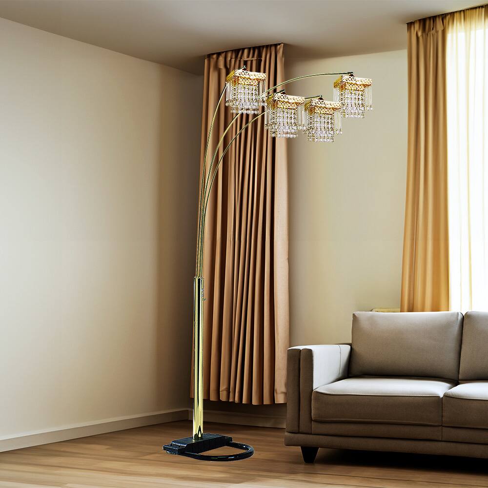 Back. APRILSOUL - Black 4-SQUARE SHADE CRYSTAL INSPIRED ARCH FLOOR LAMP - Black+Gold.