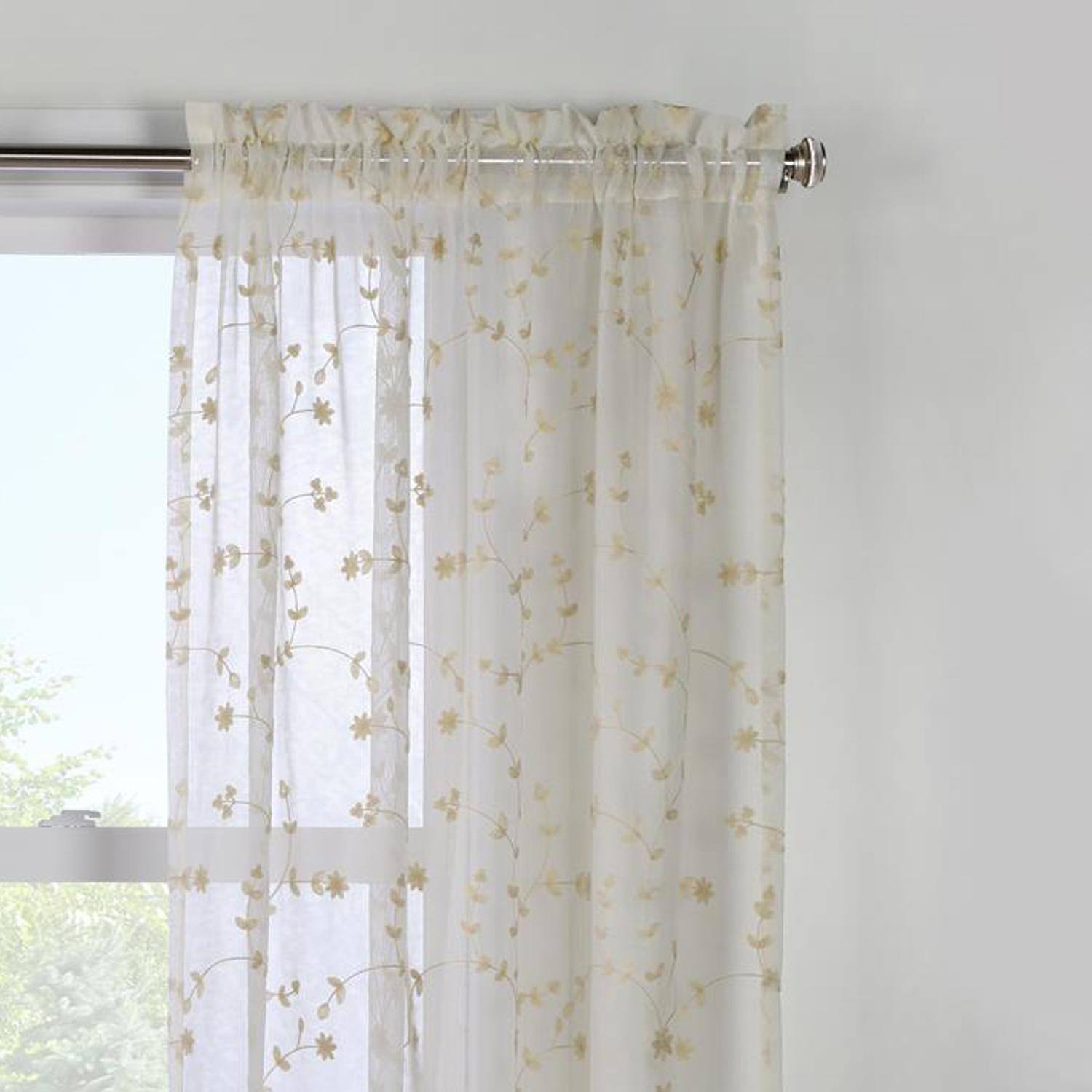 Angle. Commonwealth Home Fashions - Commonwealth Habitat Grandeur Deep Scalloped Embroidery Pole Top Window Panel - 52x84" - Cream - Cream.