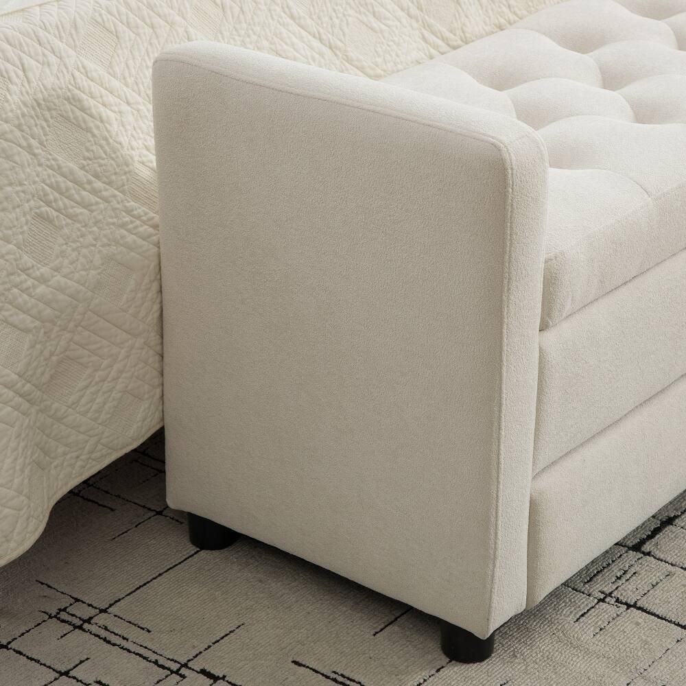 Alt View 1. Ropilly - Ropilly Modern Upholstered Storage Bench with Rolled Armrests Beige - Beige.