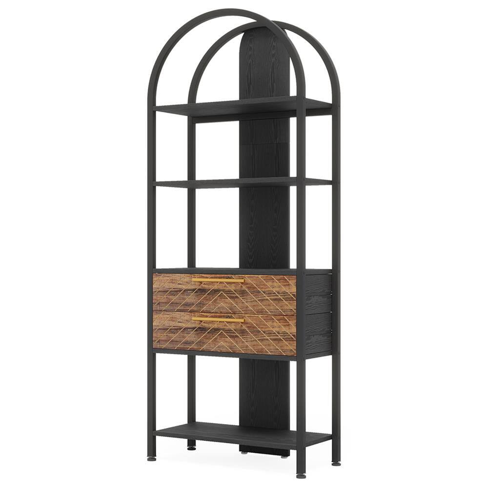 Back. Kadyn - Kadyn Bookshelf, Storage Shelf, Bookcase,4-Tier Bookshelf, Industrial Bookcase with 2 Drawers & LED Light - Black.