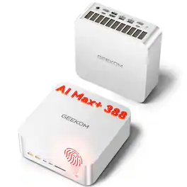 GEEKOM - A9 Mega Local AI Super Mini PC, AMD Ryzen AI Max+ 388, 64GB LPDDR5X& 2TB SSD, Radeon 8060S, Win 11 Pro Pre-installed - White+Silver