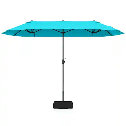 Front. Kadyn - Outdoor Garden UmbrellaMarket Umbrella13 Feet Double Sided Patio Twin Table Umbrella with Crank Handle Turquoise - Blue.