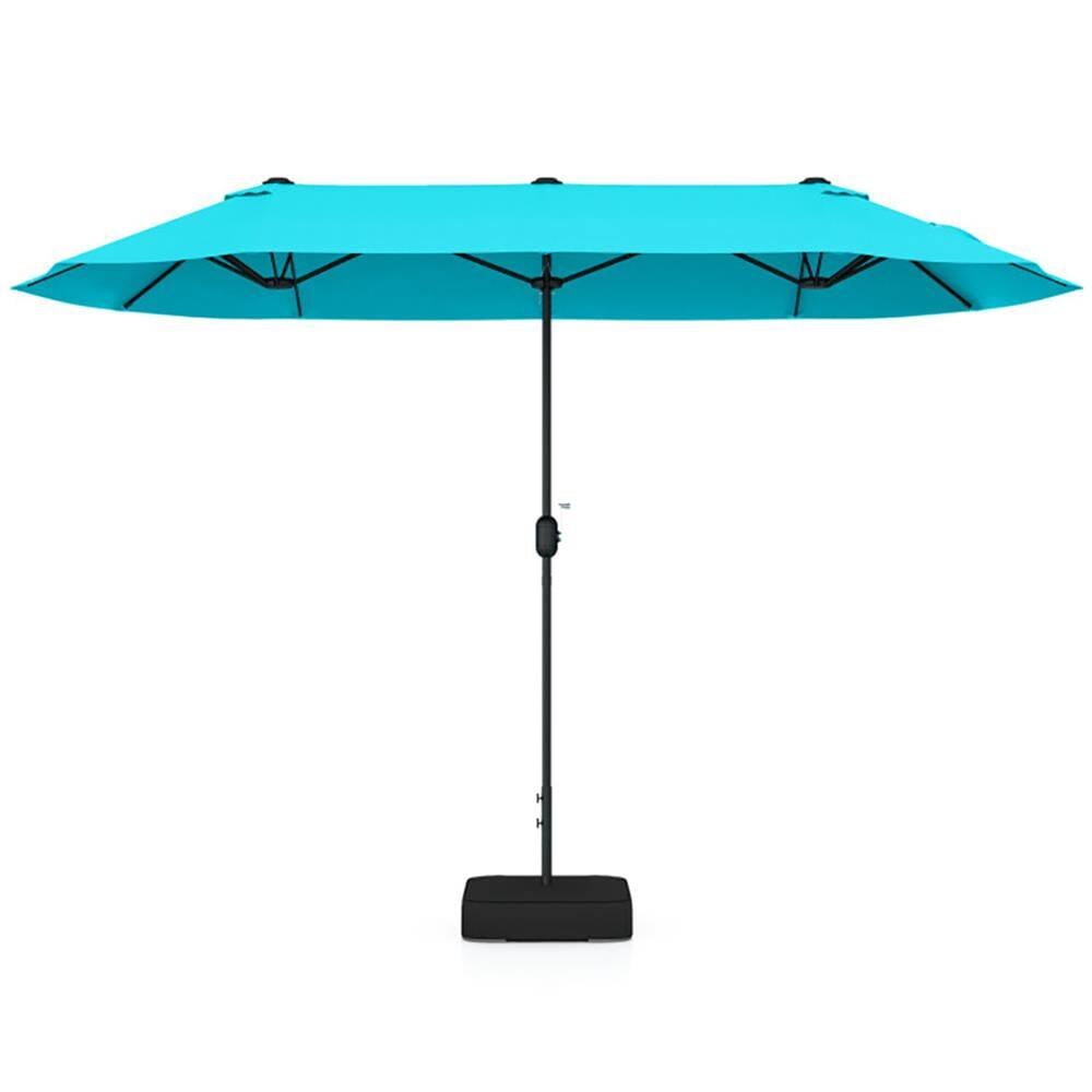 Front. Kadyn - Outdoor Garden UmbrellaMarket Umbrella13 Feet Double Sided Patio Twin Table Umbrella with Crank Handle Turquoise - Blue.