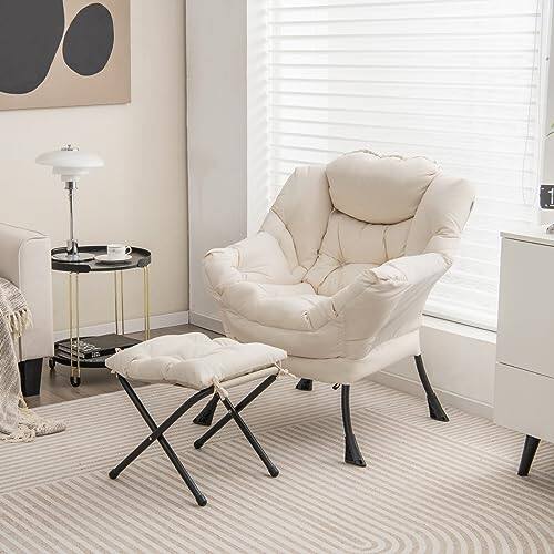 Alt View 1. Ecooso - Modern Accent Sofa Chair with Folding Footrest and Side Pocket for Storage - Beige.