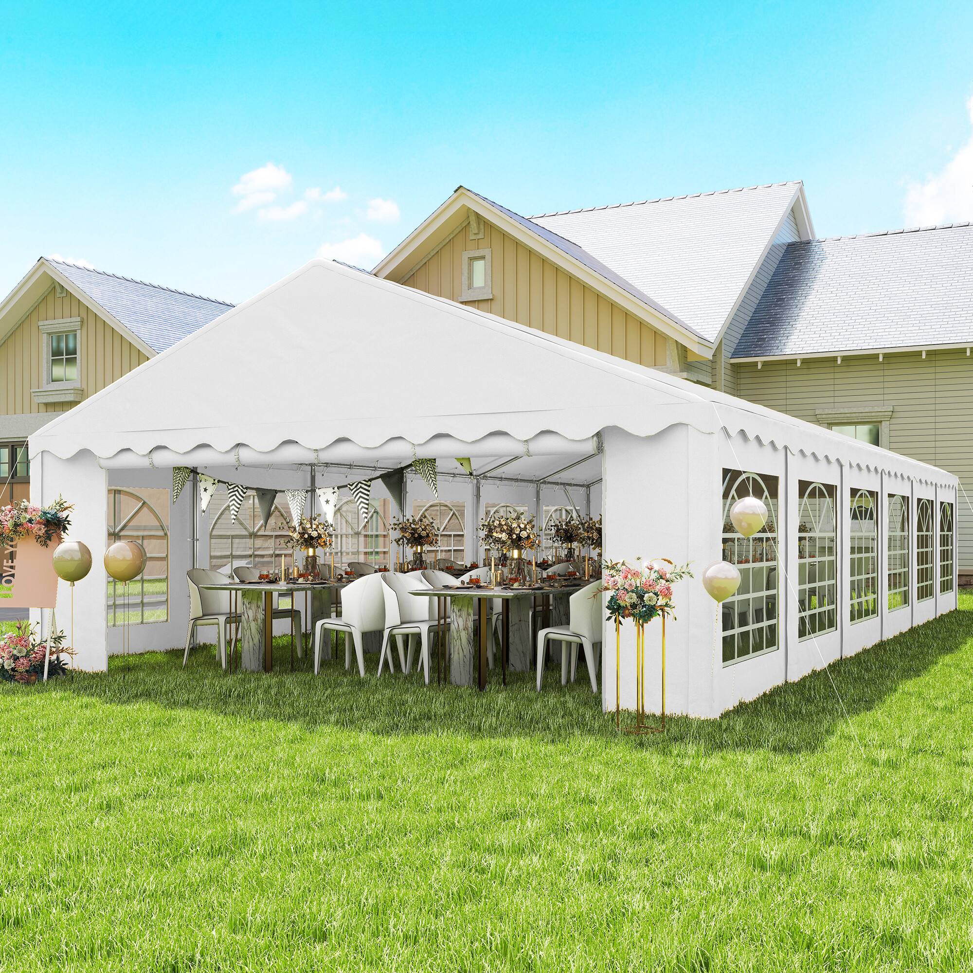 Alt View 1. Outsunny - x 40' Party Tent, Outdoor Canopy Tent with Removable Sidewalls, 12 Windows for Parties, Wedding, Events - White.