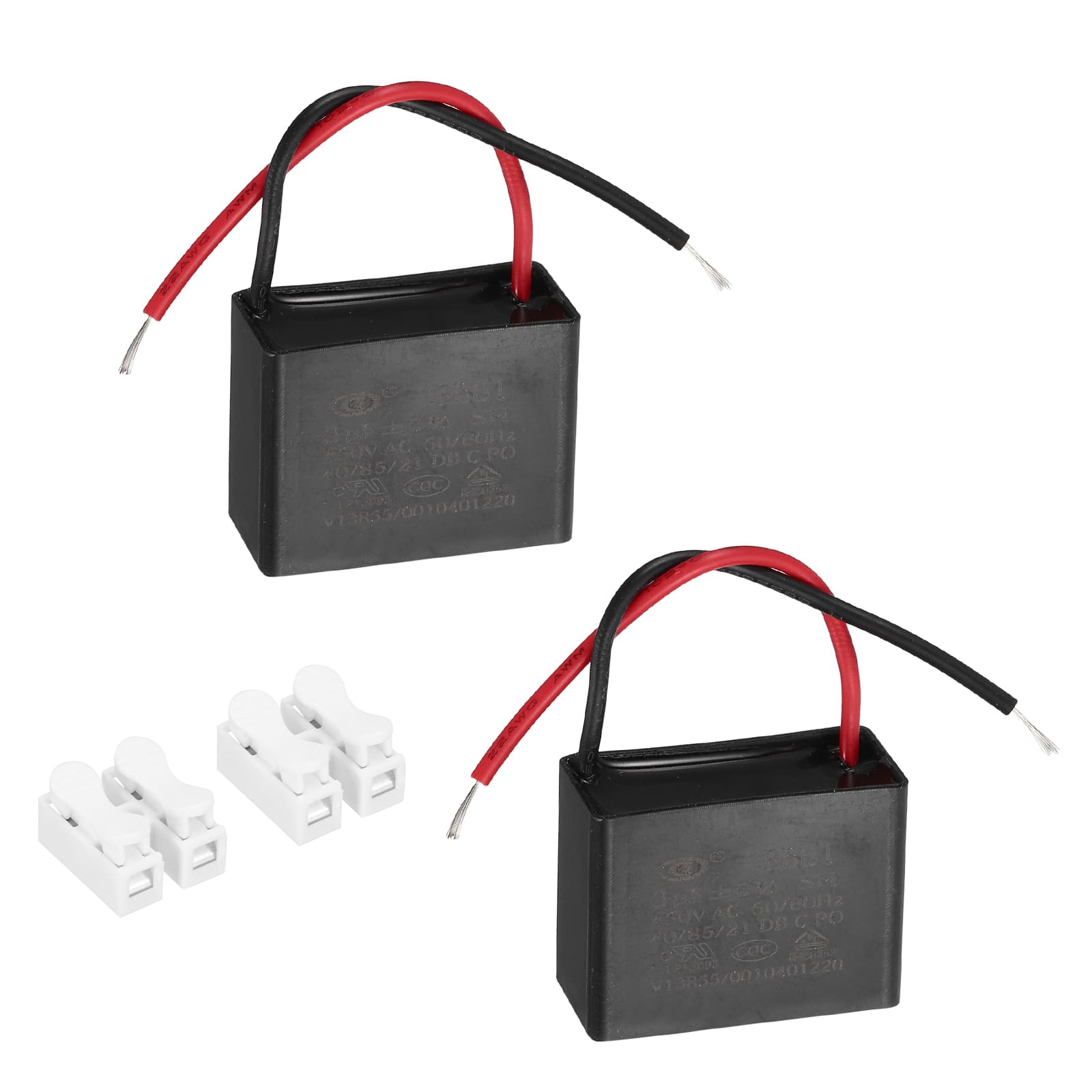 Unique Bargains - 2pcs 3uF CBB61 Ceiling Fan Capacitor, AC 450V 2 Wires with Terminal Blocks for Pump Motor Generator Blower - Black price history on PriceWatchPro