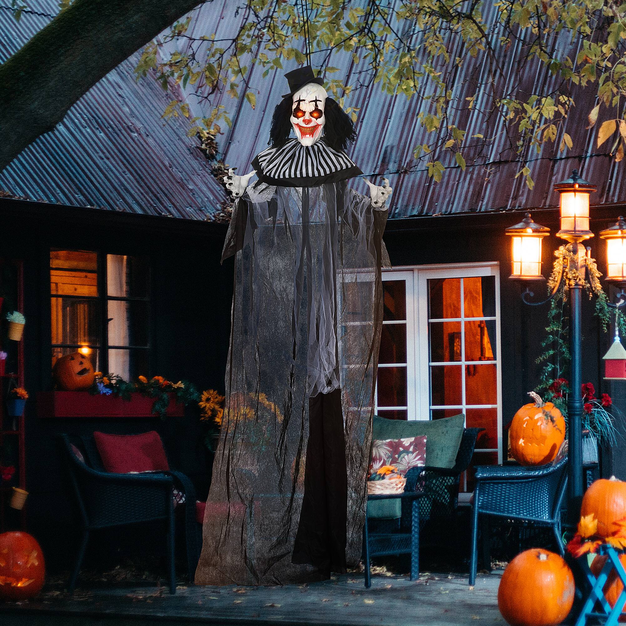 Alt View 1. Homcom - 6' Outdoor Halloween Decoration, Black and White Striped Clown Animatronic, Animated Prop with Light Up Eyes & Sounds - Black.