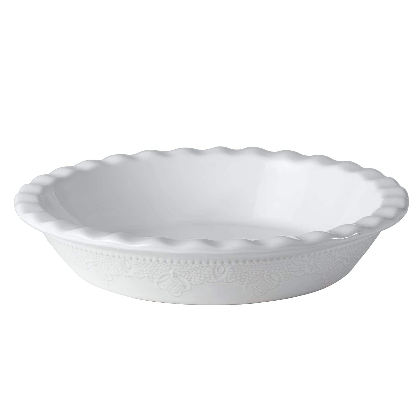 PARKER SLATER - Fun Elements Pie Pan 9 Inch Ceramic Dish Deep With Lace Emboss Ruffled Plate For Baking Thanksgiving Christmas Gifts
