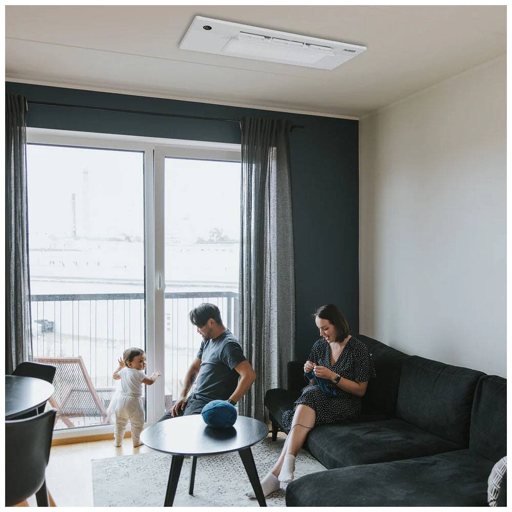 Angle. Pioneer - Quantum Ultra 12,000 BTU 1 Ton 22 SEER Single-Way Ceiling Cassette Mini Split Air Conditioner with Heat Pump 230-Volt - White.