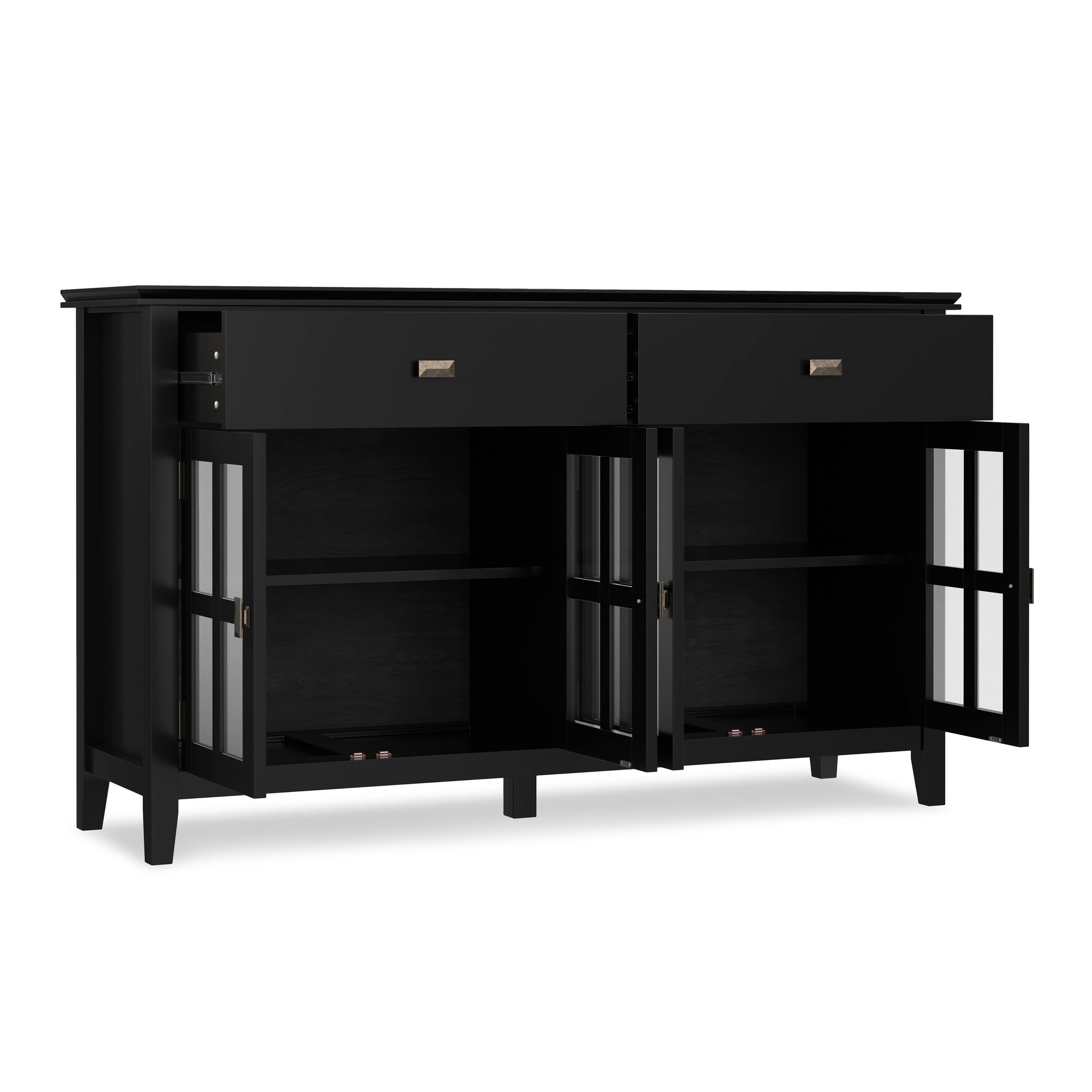 Back. Simpli Home - Artisan 60 inch Wide Solid Wood Transitional Large 4 Door Sideboard Buffet in Black - Black.