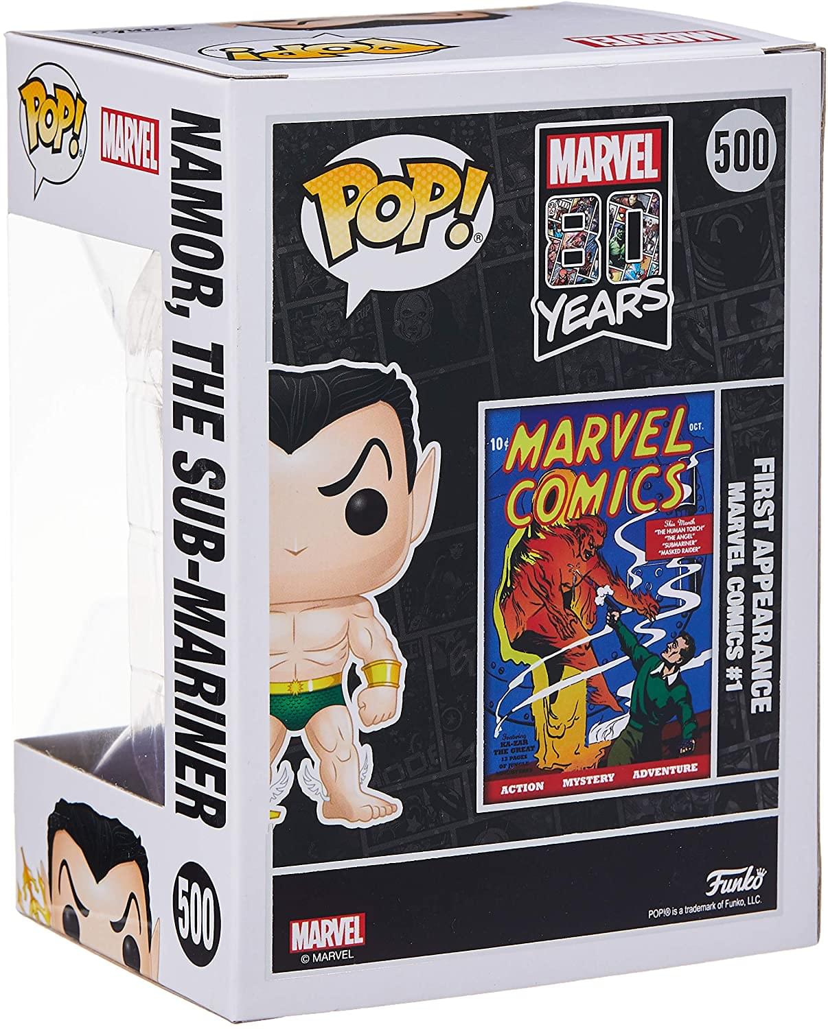 POP! MARVEL NAMOR, THE SUB-MARINER  
500  
MARVEL 80 YEARS  
MARVEL COMICS #1  
FIRST APPEARANCE  
ACTION MYSTERY ADVENTURE  
POP! is a trademark of Funko, LLC  
© MARVEL