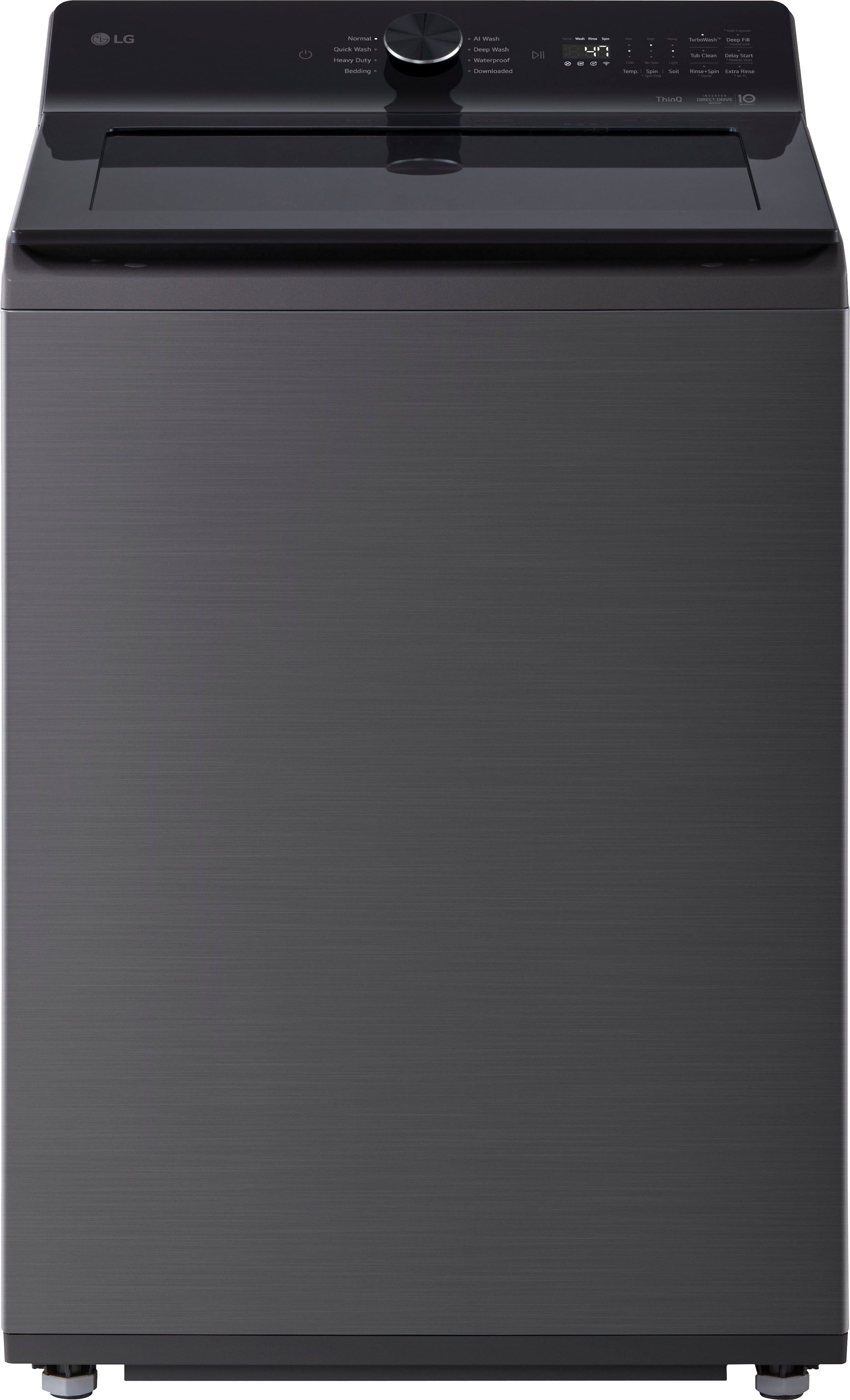LG - 4.8 Cu. Ft. High-Efficiency Smart Top Load Washer with EasyUnload - Platinum Black - Front_Zoom